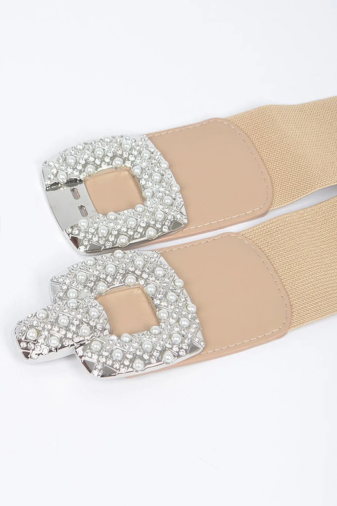 Rhinestone Pearl Buckles Elastic Belt