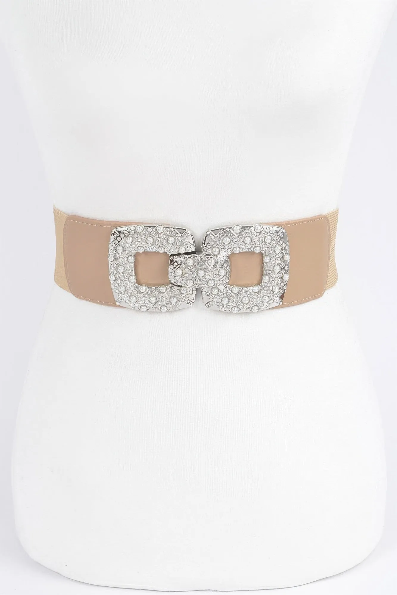 Rhinestone Pearl Buckles Elastic Belt