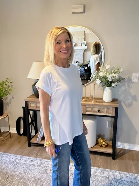 Round Neck Folded Short Sleeve Tee