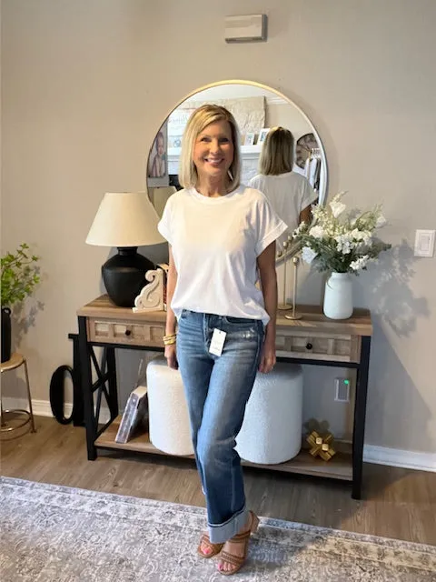 Round Neck Folded Short Sleeve Tee