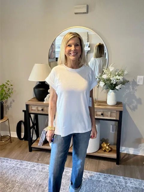Round Neck Folded Short Sleeve Tee