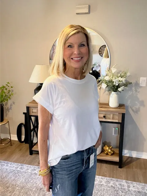 Round Neck Folded Short Sleeve Tee