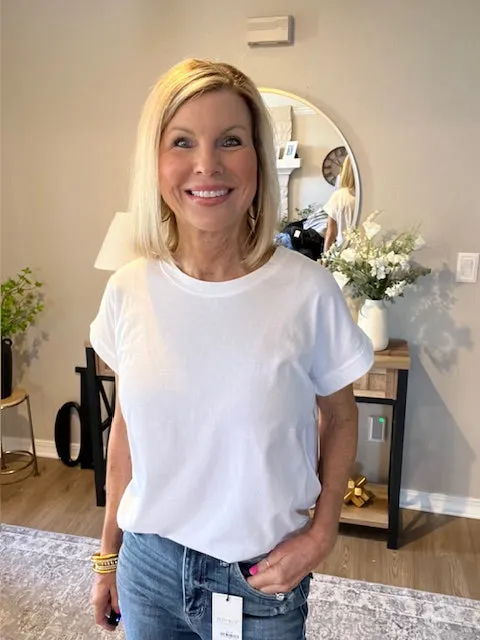 Round Neck Folded Short Sleeve Tee