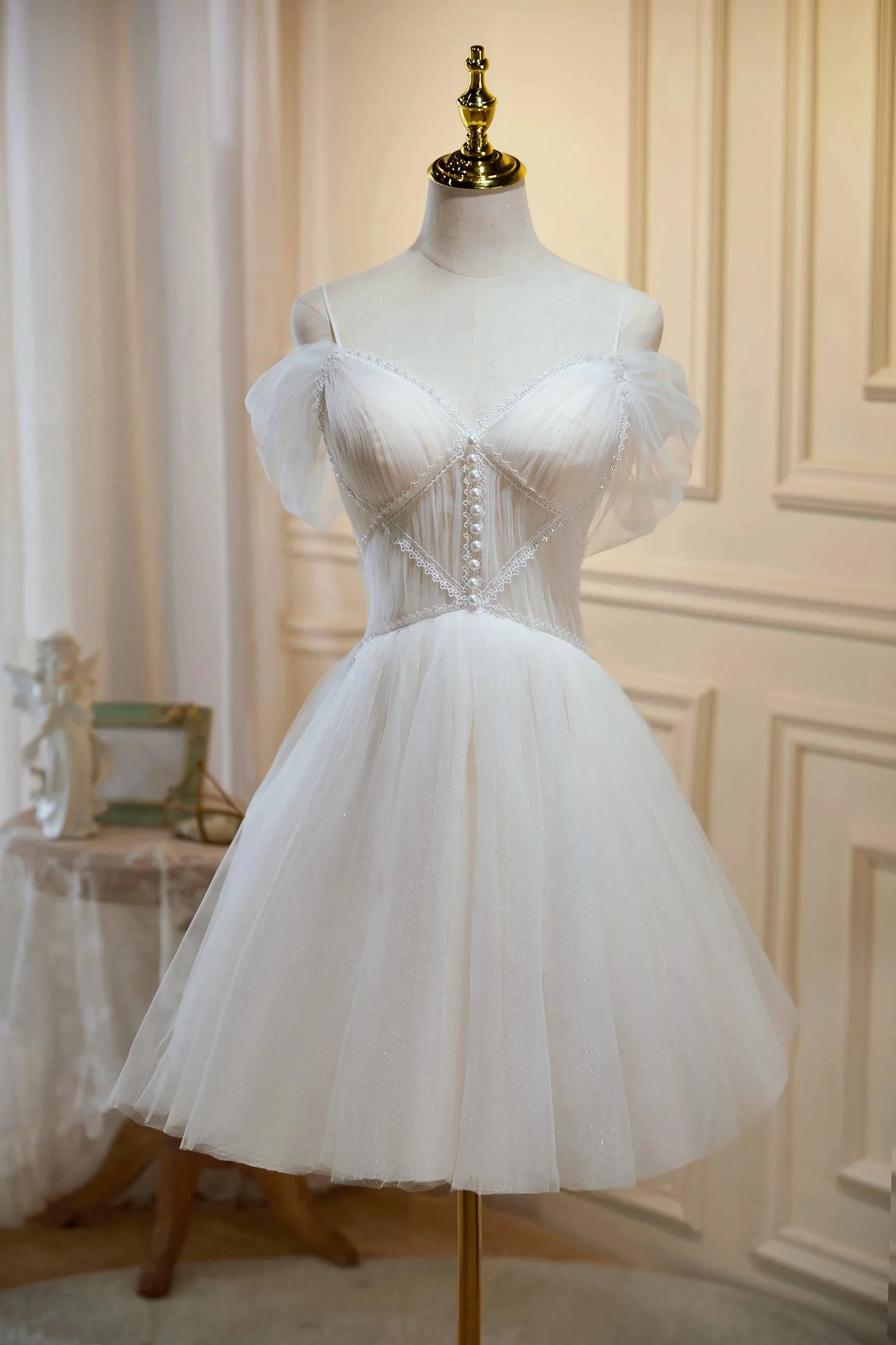 Sama |Ivory A-line V Neck Tulle Homecoming Dresses
