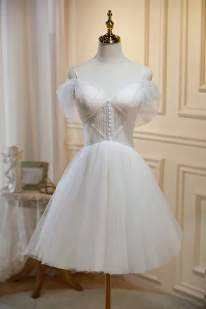 Sama |Ivory A-line V Neck Tulle Homecoming Dresses