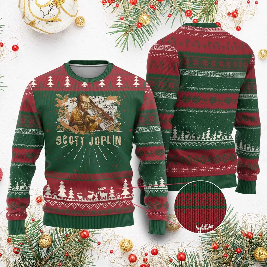 Scott Joplin Ugly Christmas Sweater Afro Classical Music Composer Black History TS09