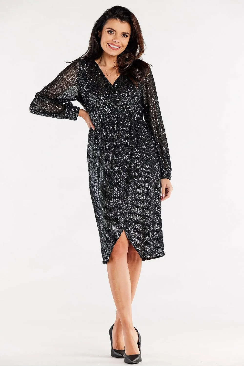 Sequined Ruffle Sleeve Dress