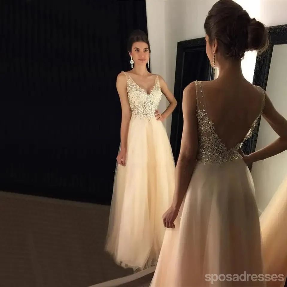 Sexy Backless Lace Beaded Evening Prom Dresses, Long Sexy Party Prom Dress, Custom Long Prom Dresses, Cheap Formal Prom Dresses, 17131