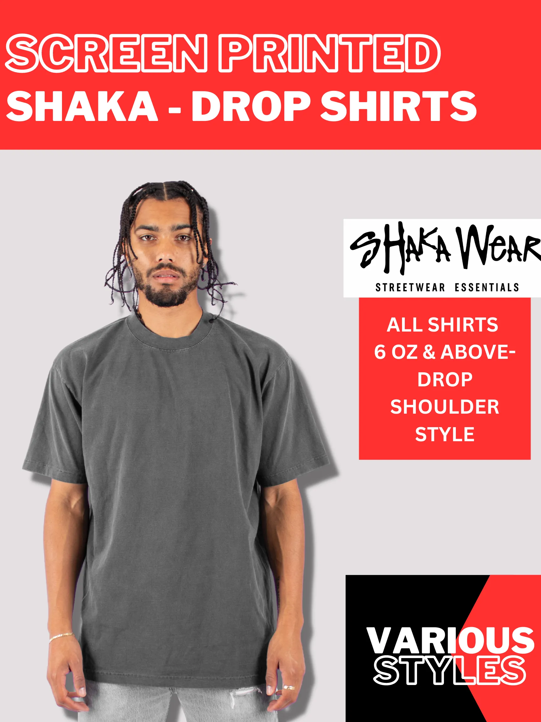 Shaka, Boxy Fit Shirts (Screen Printed)