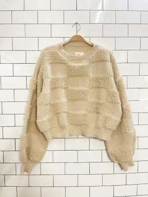shein cozy loopknit check boxy sweater