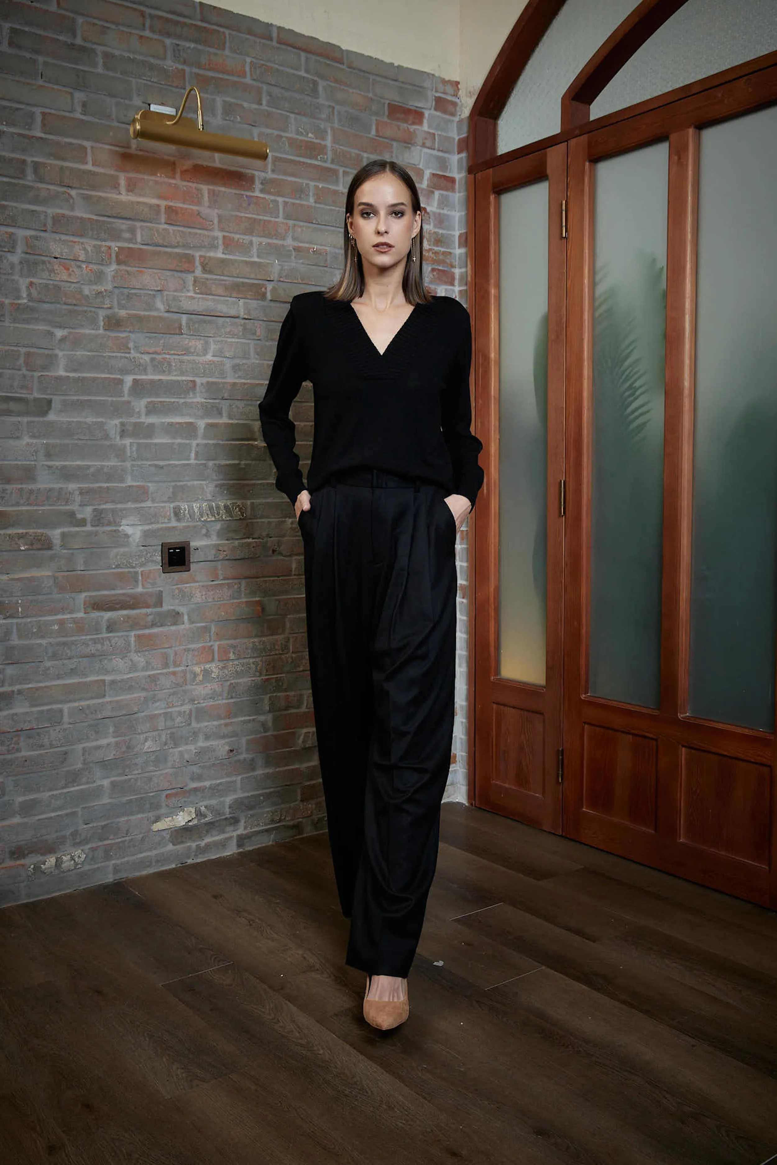 Siena Trouser - Wide leg trousers in night black