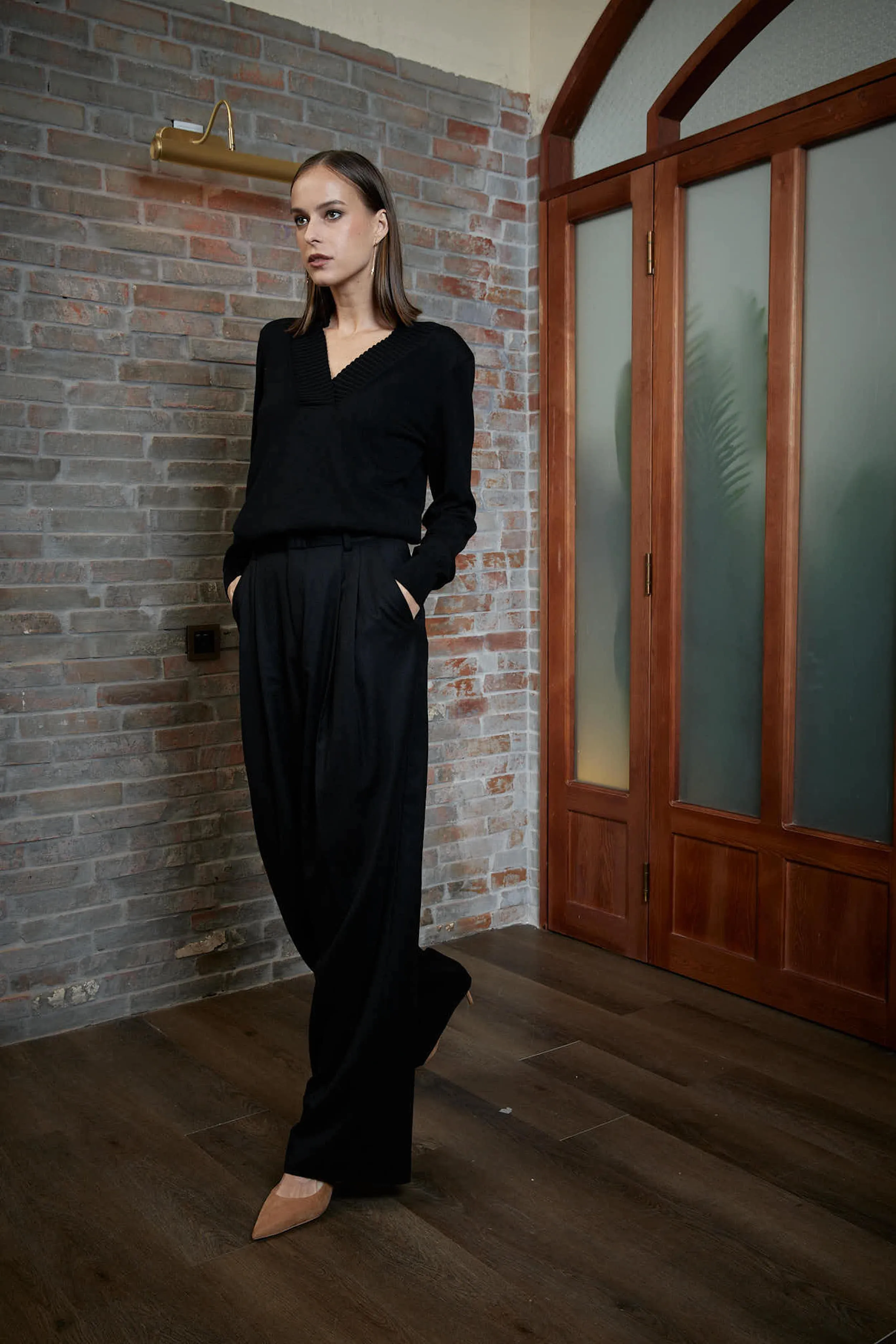 Siena Trouser - Wide leg trousers in night black