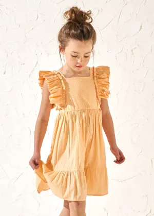 Simone Orange Textured Ruffle Dress