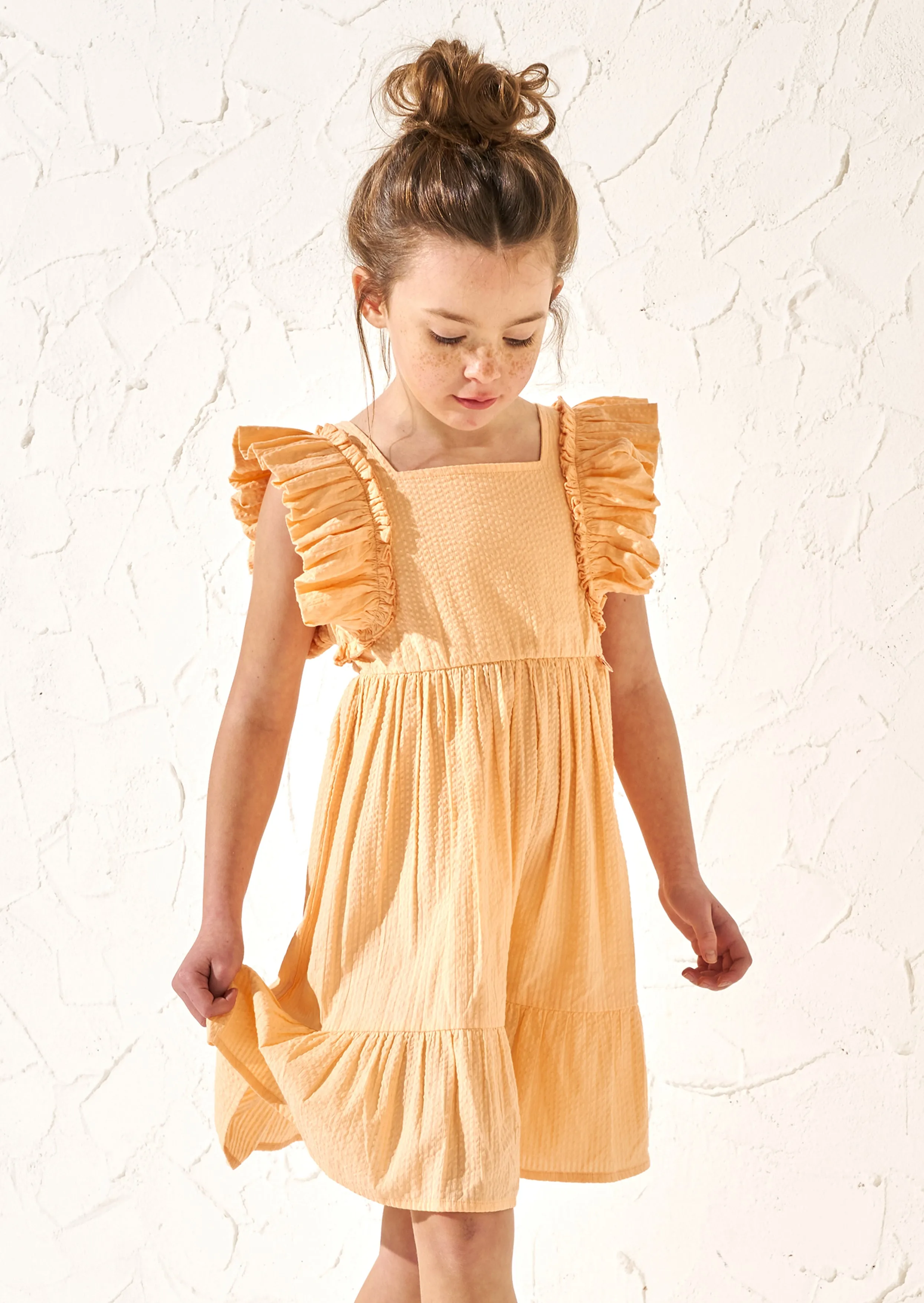Simone Orange Textured Ruffle Dress