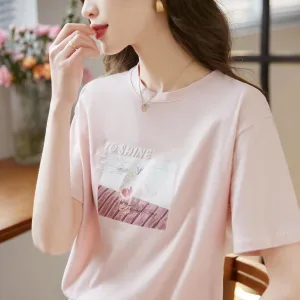 Simplistic Round Neck T-Shirt Featuring Letter Prints in a Relaxed Fit