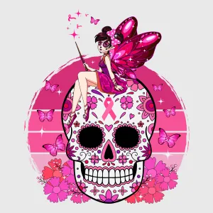 Skull With Pink Ribbon Floral Transfer