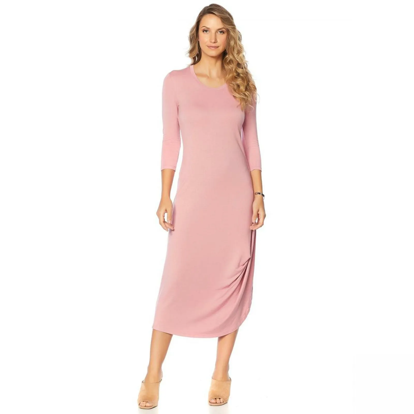 Soft & Cozy Loungewear Women's Cool Luxe Knit 3/4-Sleeve Draped Dress