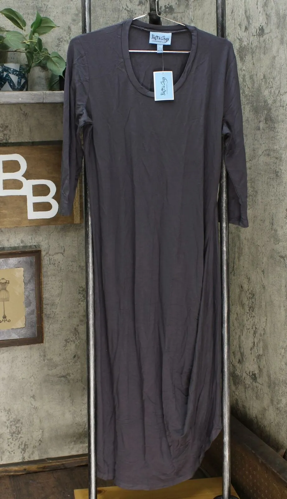 Soft & Cozy Loungewear Women's Cool Luxe Knit 3/4-Sleeve Draped Dress