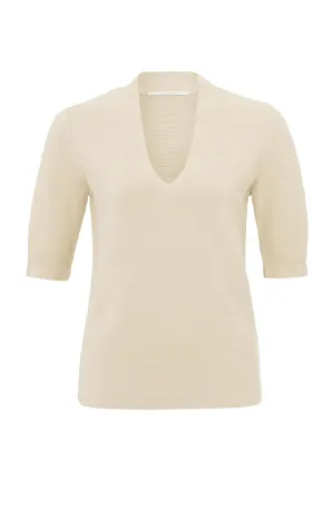Soft sweater with deep V-neck and short sleeves