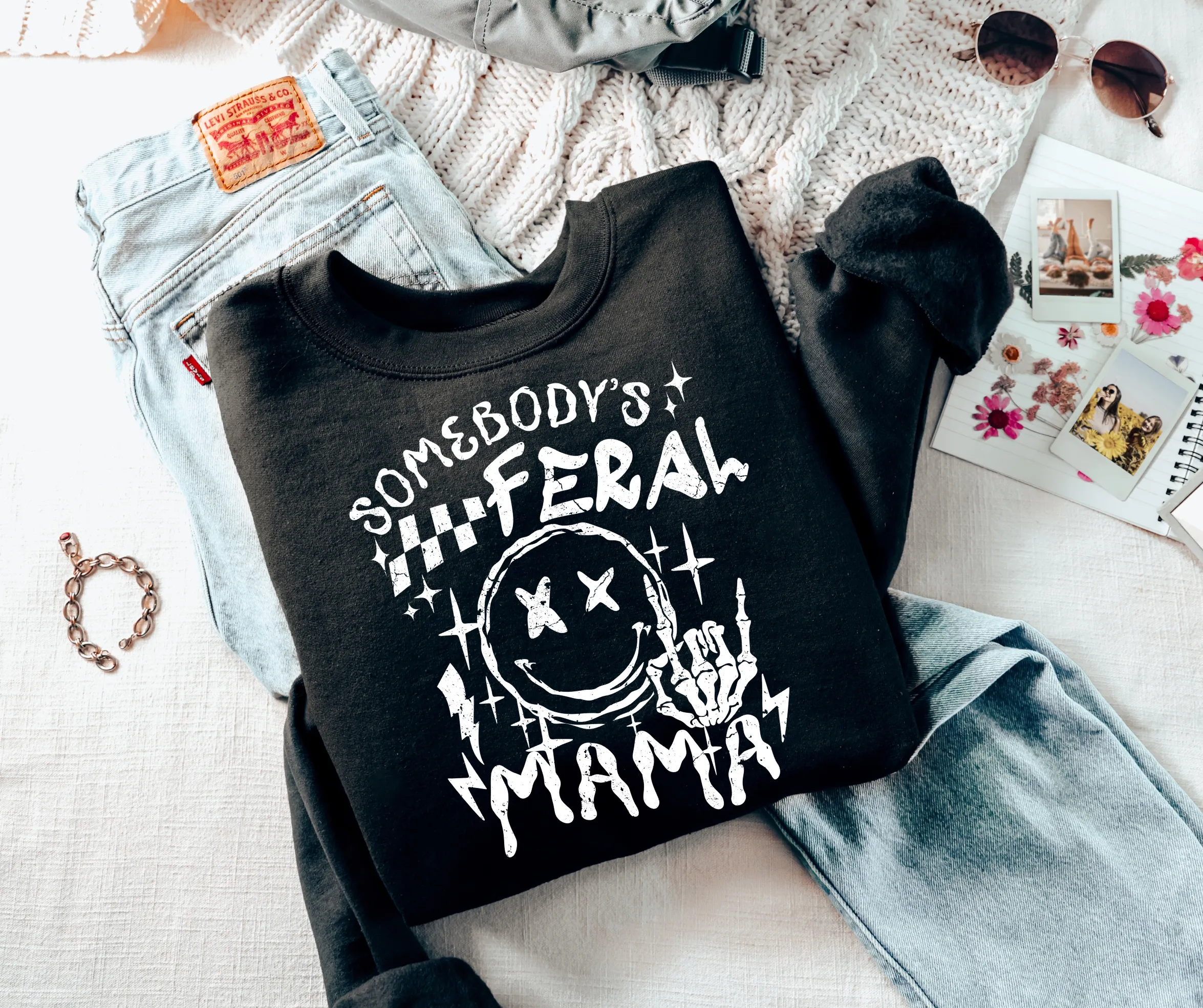 Somebody's Feral Mama Black Sweatshirt