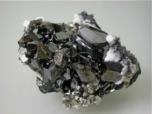 Sphalerite with Calcite and Arsenopyrite, Trepca Complex, Kosovska Municipality near Mitrovica, Kosovo, Mined 2015, Miniature 4.0 x 6.0 x 8.0 cm, $250.  Online 5/22/15 SOLD