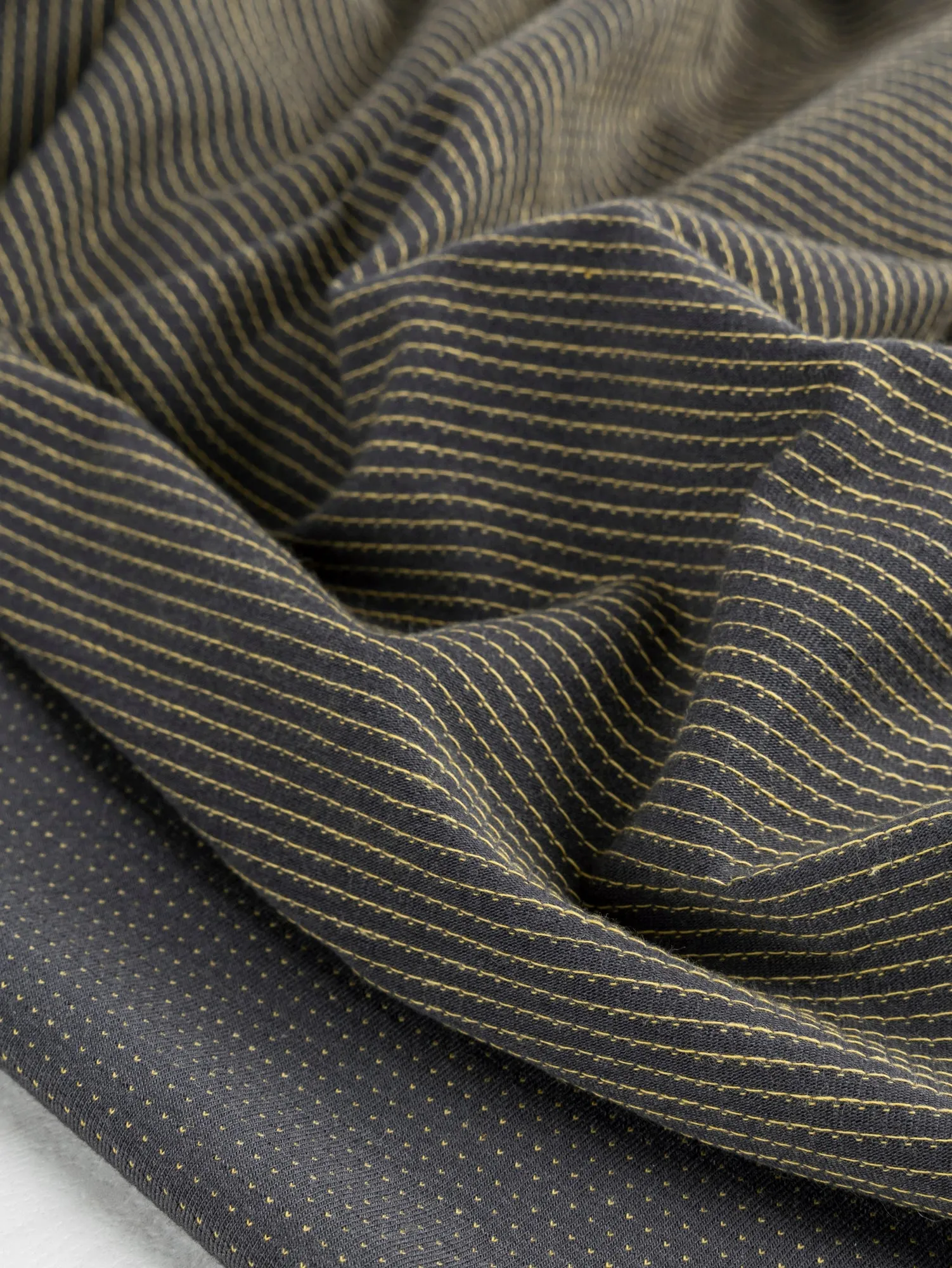 Stitch Cotton Poly Blend Stretch Knit Deadstock - Grey   Yellow - Swatch