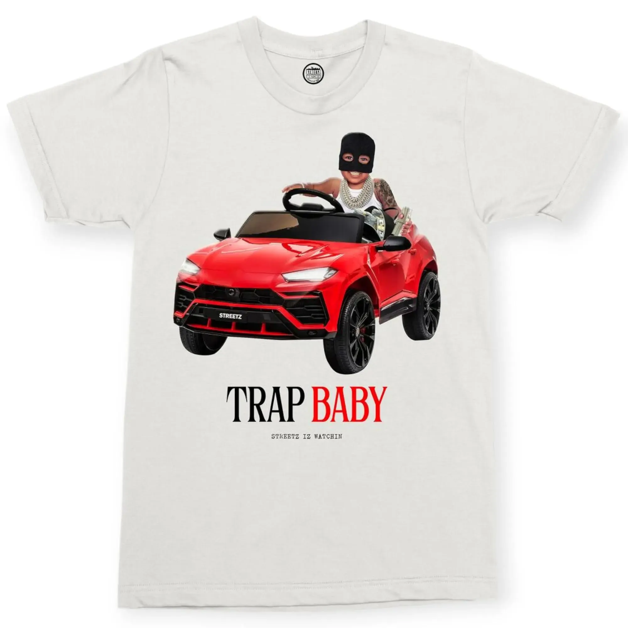 Streetz Iz Watchin Men Trap Baby 3 T-Shirt (White Red)