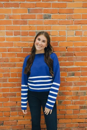 Striped Cropped Sweater - Navy/Ivory