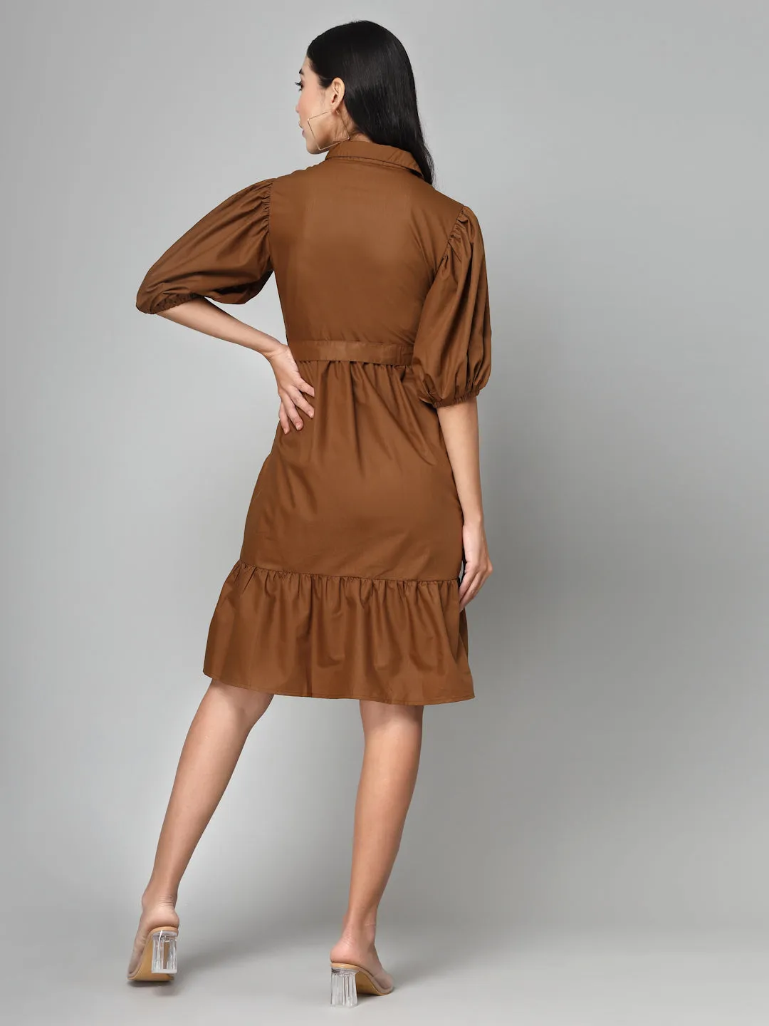Style Quotient Women Solid Brown Polycotton Smart Casual  Dress