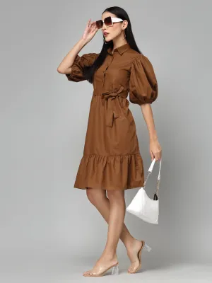 Style Quotient Women Solid Brown Polycotton Smart Casual  Dress