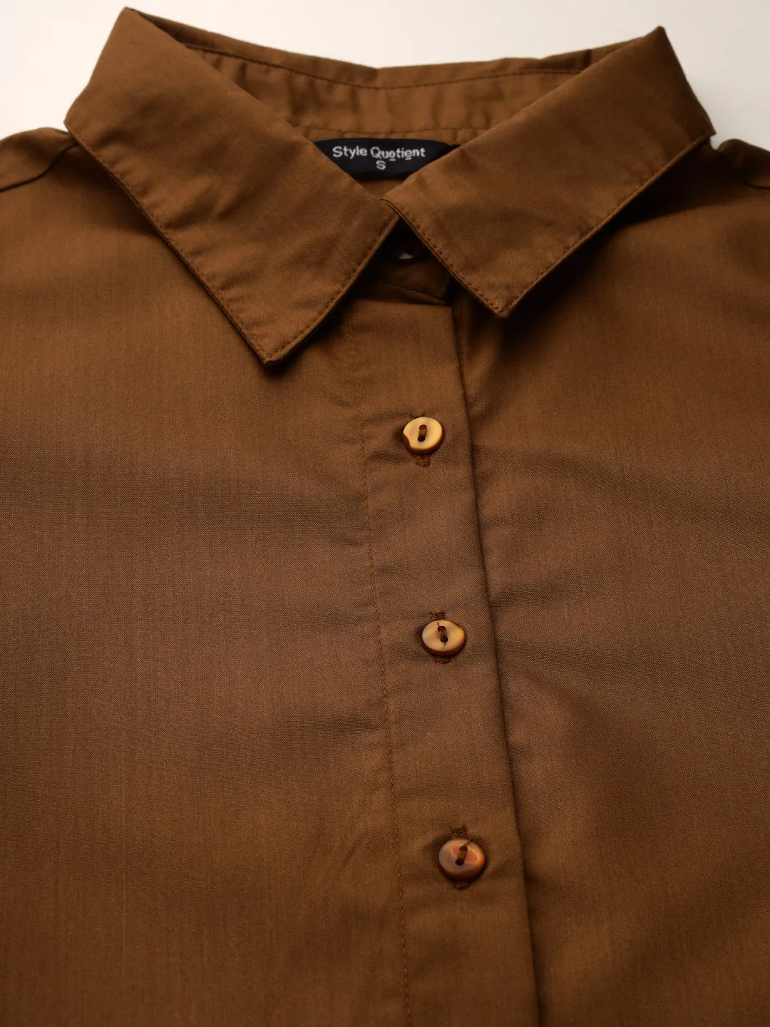 Style Quotient Women Solid Brown Polycotton Smart Casual  Dress