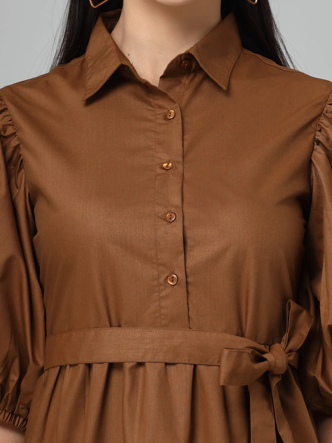 Style Quotient Women Solid Brown Polycotton Smart Casual  Dress