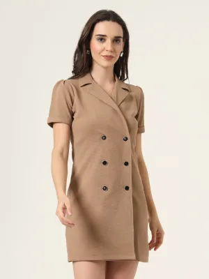 Style Quotient Women Solid Brown Texture Polyester Regular Fit Semi Formal Blazer Dress