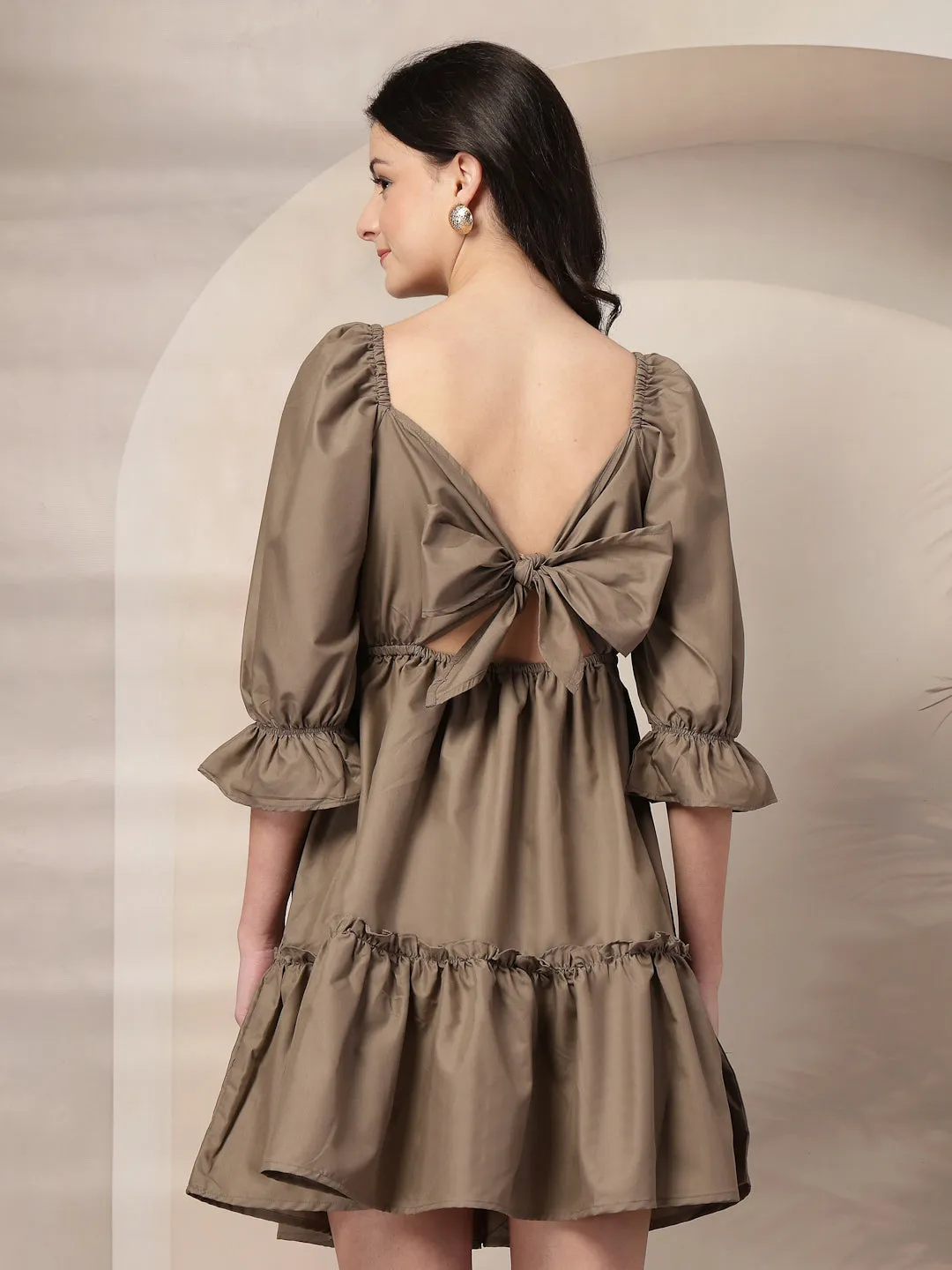 Style Quotient Women Solid Taupe Dress