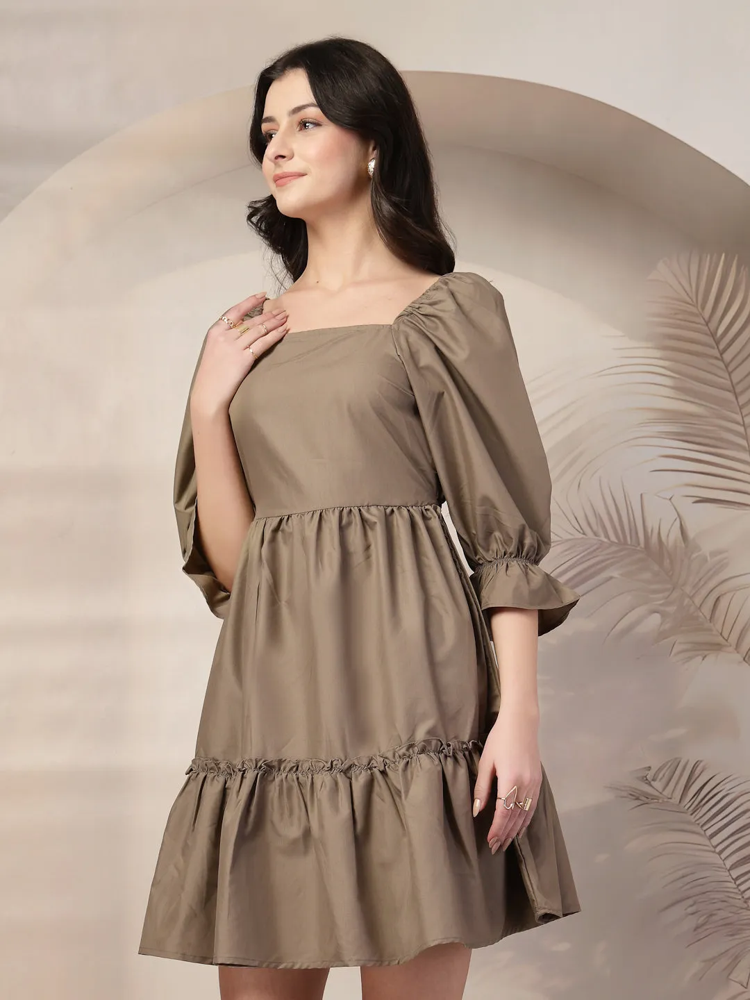 Style Quotient Women Solid Taupe Dress