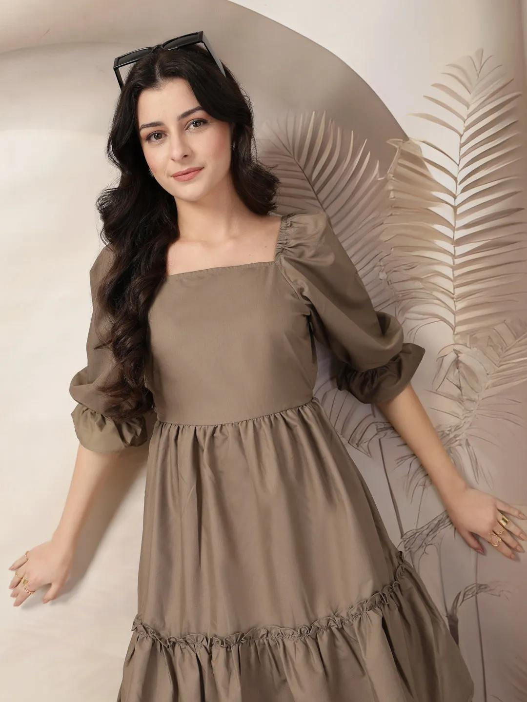Style Quotient Women Solid Taupe Dress