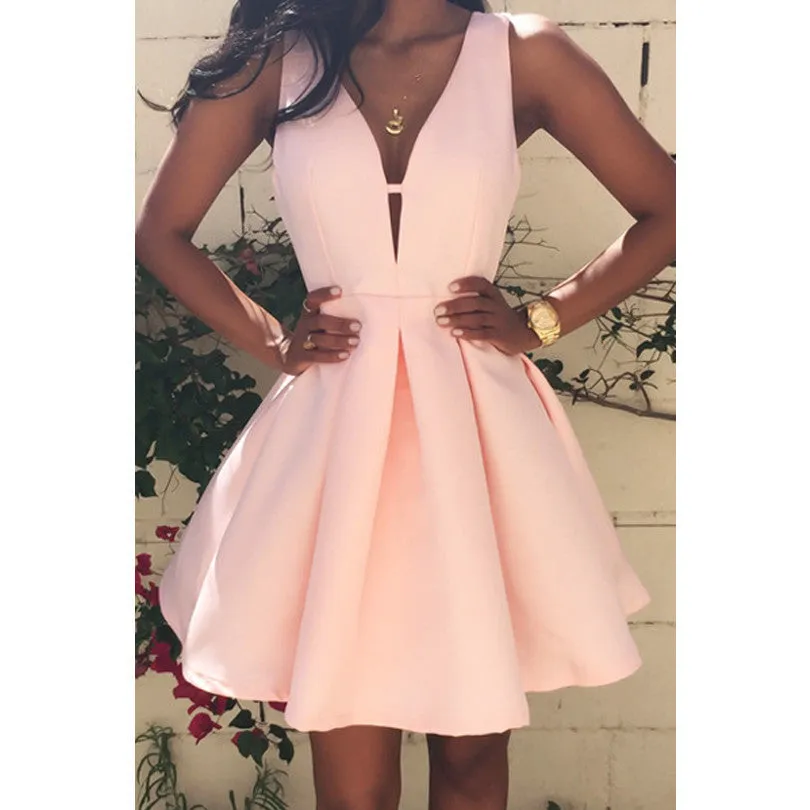 Summer Sexy Women Dress Deep V-Neck Backless Sleeveless Pink Dresses Club Evening Party Ladies A-line Mini Dress Plus size