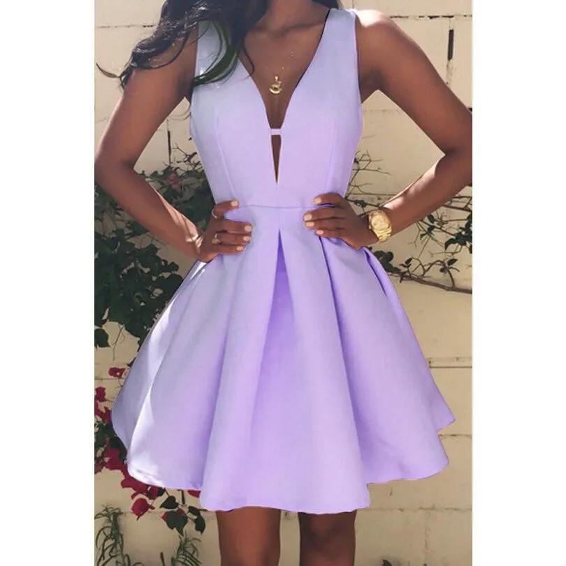 Summer Sexy Women Dress Deep V-Neck Backless Sleeveless Pink Dresses Club Evening Party Ladies A-line Mini Dress Plus size