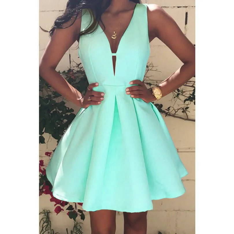 Summer Sexy Women Dress Deep V-Neck Backless Sleeveless Pink Dresses Club Evening Party Ladies A-line Mini Dress Plus size