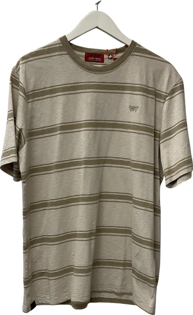 Superdry Beige Relaxed Fit Stripe T-shirt UK L