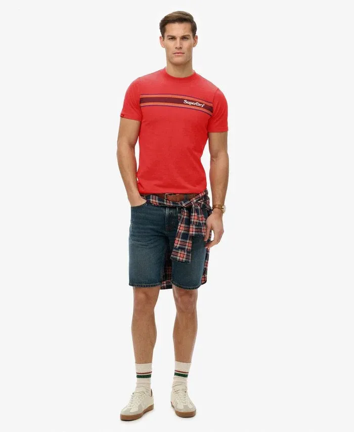 Superdry Venue Logo Stripe Relaxed T-Shirt - Ferra Red Marl