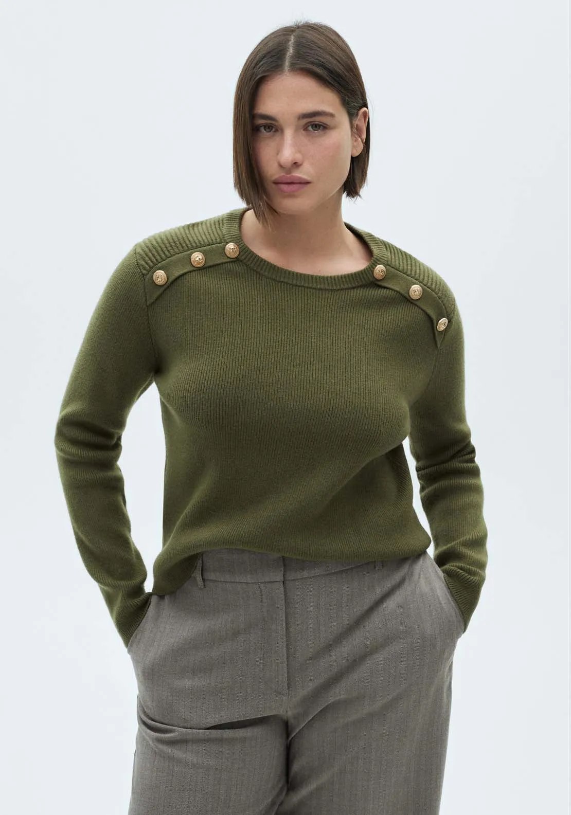 Sweater with jewel buttons - Beige/khaki