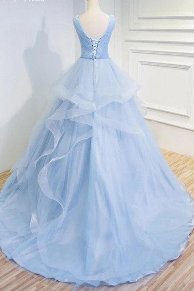 Sweetheart Baby Organza V Neck Ruffles Appliques Prom Dresses