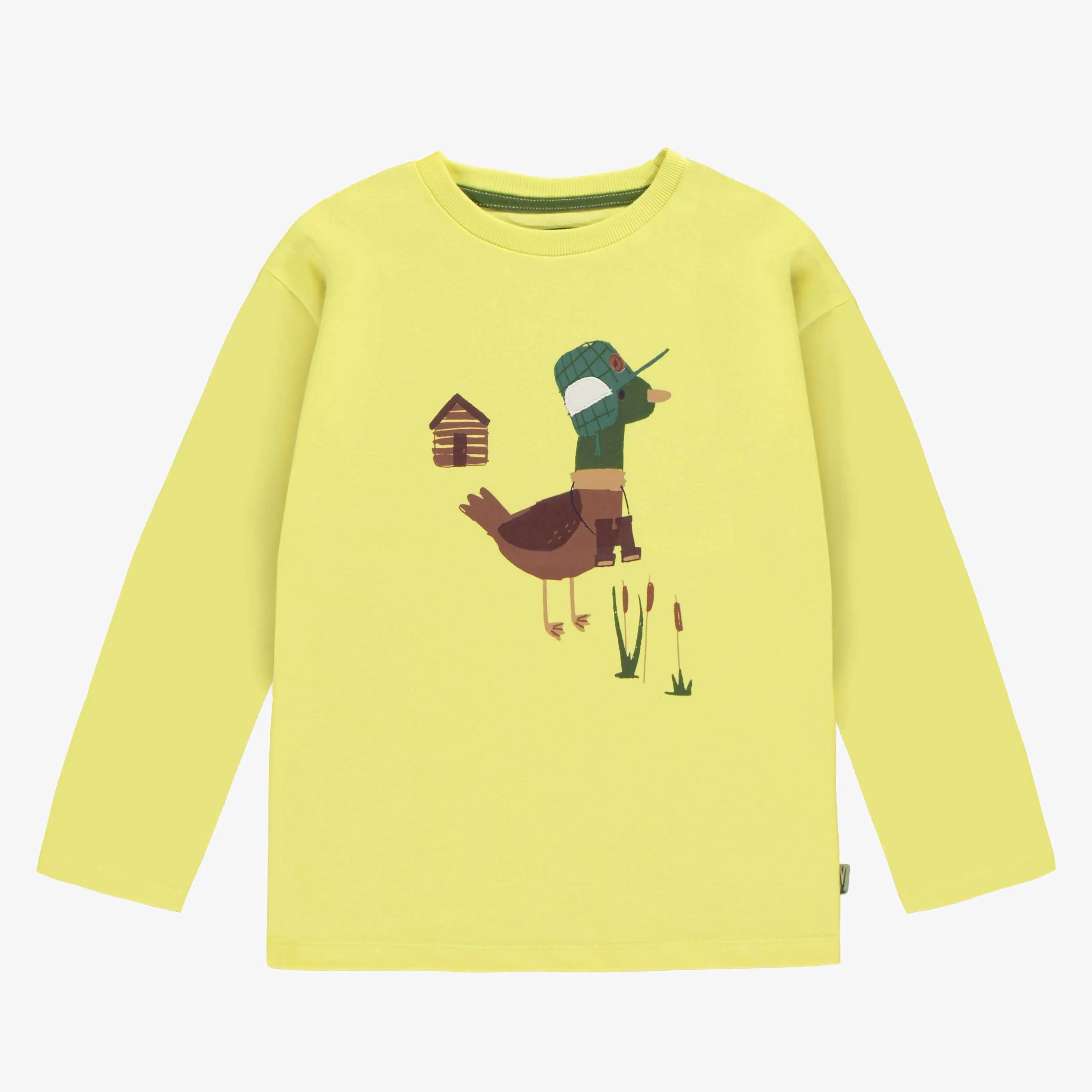 T-shirt à manches longues jaune néon avec illustration en jersey, enfant || Long-sleeved neon yellow t-shirt with print in jersey, child