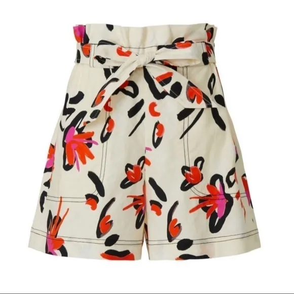 Tanya Taylor Quinn Floral Paperbag Linen Blend Shorts