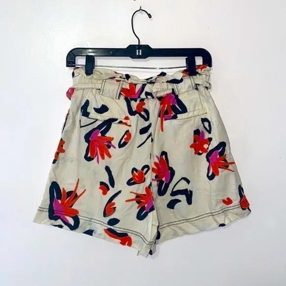 Tanya Taylor Quinn Floral Paperbag Linen Blend Shorts