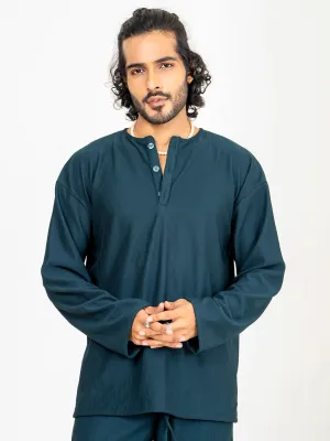 Teal Bluish Cord Henley T-Shirt