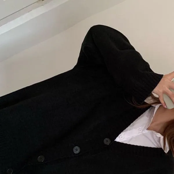 Teen Jacket Female Slim Loose All-match Button Knit Cardigan Jacket Female Solid Color Loose V-neck Sweater