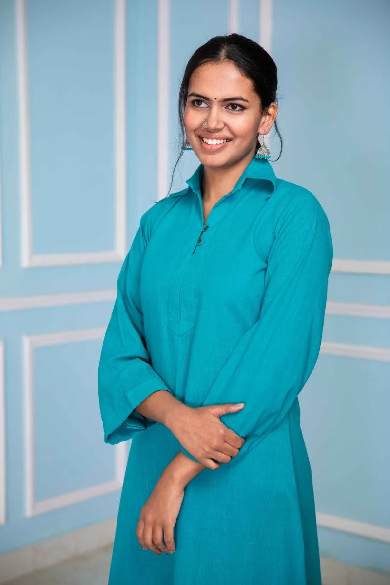 Terrific Turquoise Collared Midi Dress