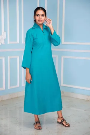 Terrific Turquoise Collared Midi Dress
